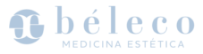 Logo Béleco en color azul claro con símbolo abstracto y tipografía elegante en minúsculas.